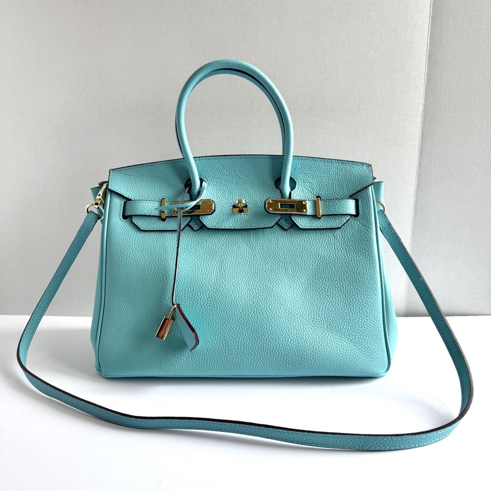 Light Blue Aqua Leather? Satchel Handbag Purse